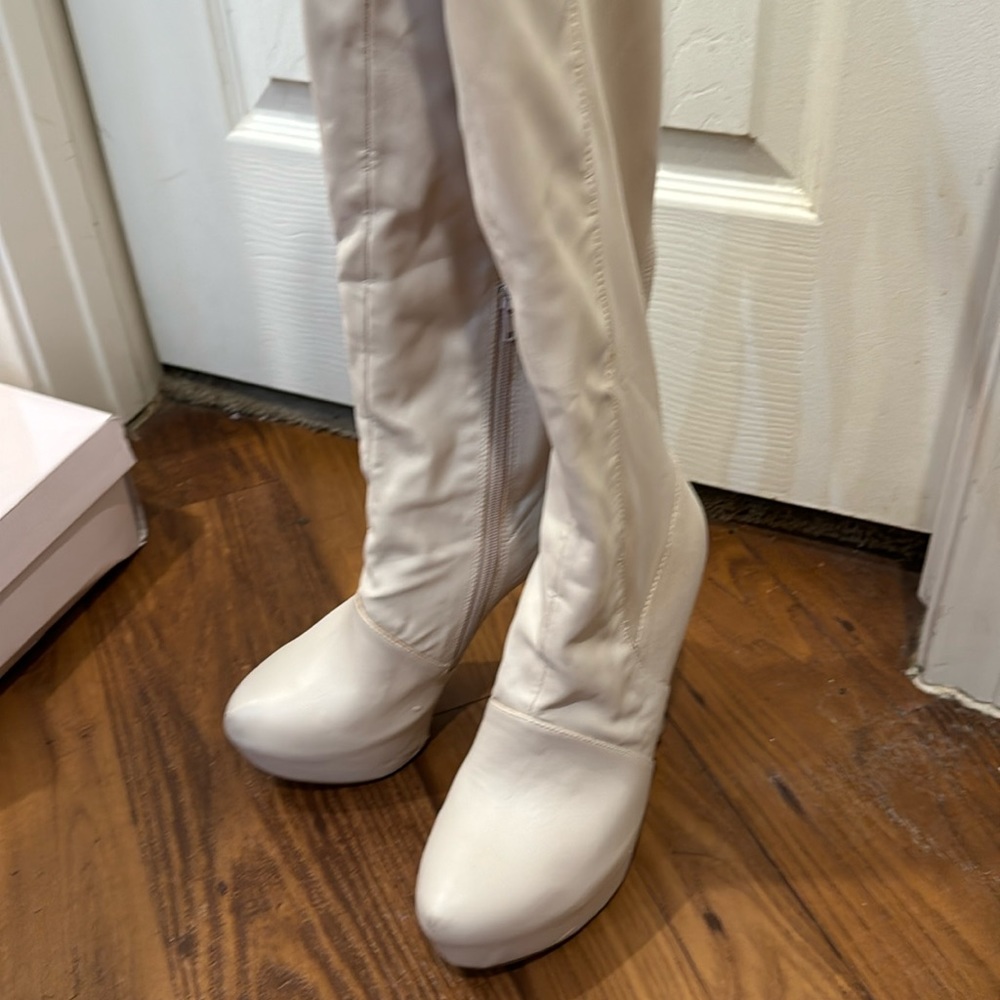 Cream thigh high boots